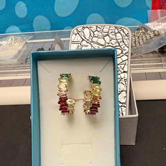 Jewelry - Vibrant Gold Plated Multicolor Hoop Earrings